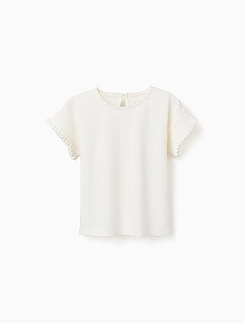 Camiseta de algodón con mangas con volantes