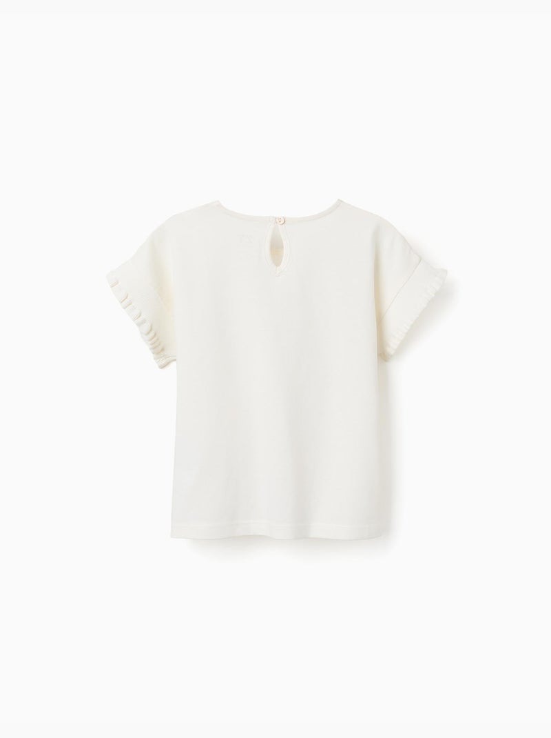 Camiseta de algodón con mangas con volantes Blanco - Kiabi