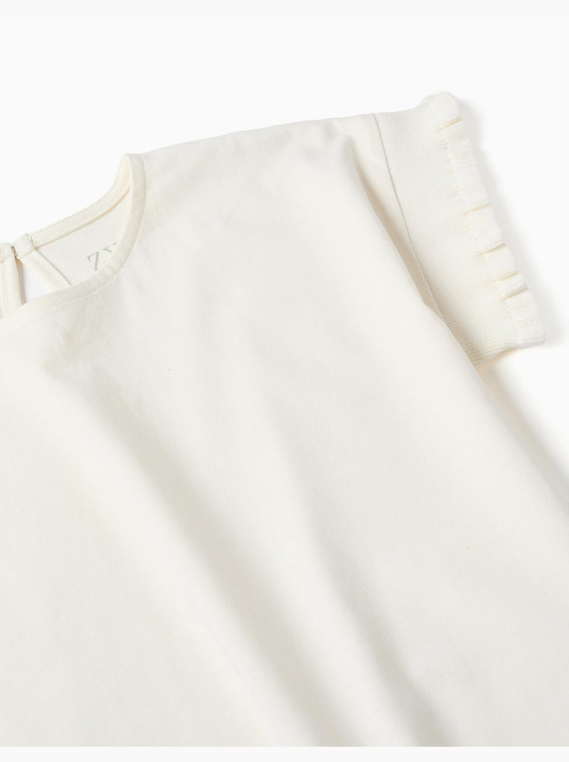 Camiseta de algodón con mangas con volantes Blanco - Kiabi