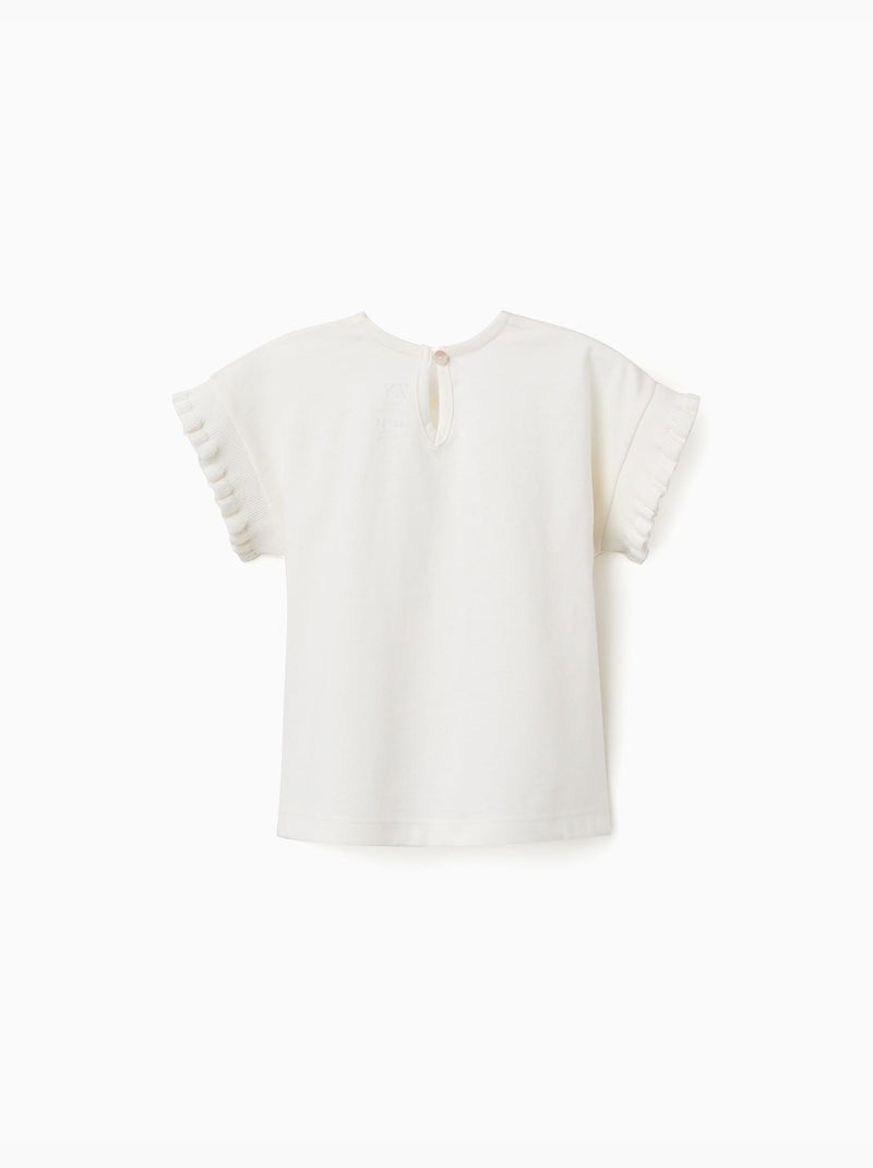 Camiseta de algodón con mangas con volantes Blanco - Kiabi