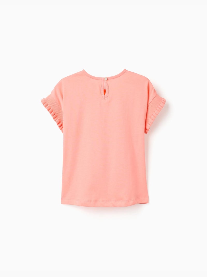 Camiseta de algodón con mangas con volantes Naranja coral - Kiabi