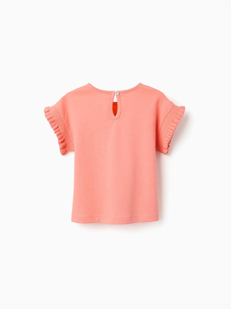 Camiseta de algodón con mangas con volantes Naranja coral - Kiabi