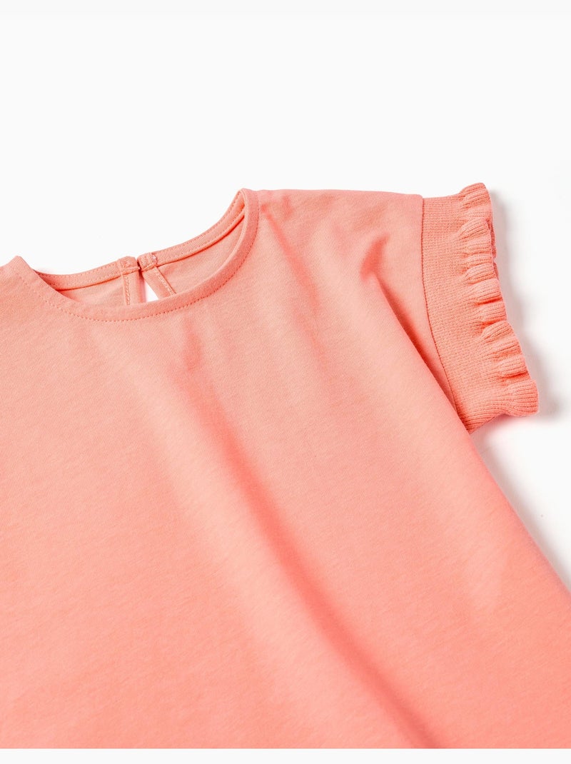 Camiseta de algodón con mangas con volantes Naranja coral - Kiabi