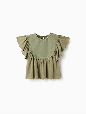 Camiseta de algodón con mangas con volantes