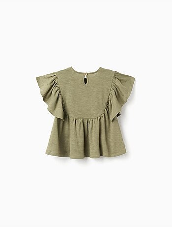 Camiseta de algodón con mangas con volantes