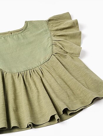 Camiseta de algodón con mangas con volantes