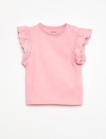 Camiseta de algodón con mangas cortas bordadas