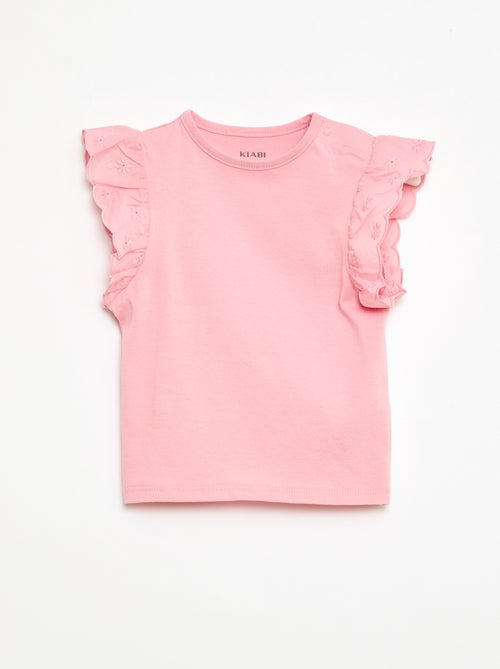 Camiseta de algodón con mangas cortas bordadas - Kiabi