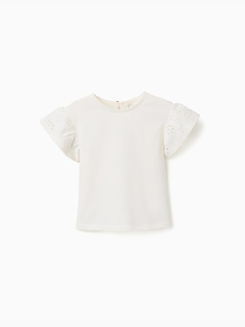 Camiseta de algodón con mangas en bordado inglés - Kiabi