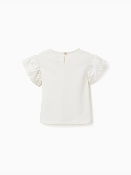 Camiseta de algodón con mangas en bordado inglés - Kiabi