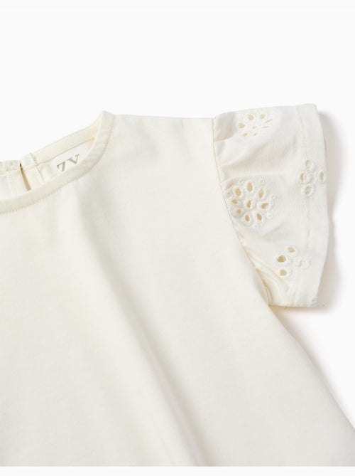 Camiseta de algodón con mangas en bordado inglés - Kiabi