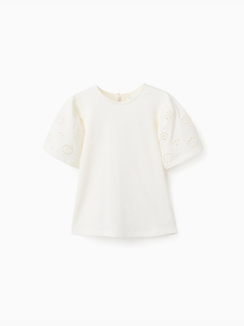 Camiseta de algodón con mangas en bordado inglés - Kiabi