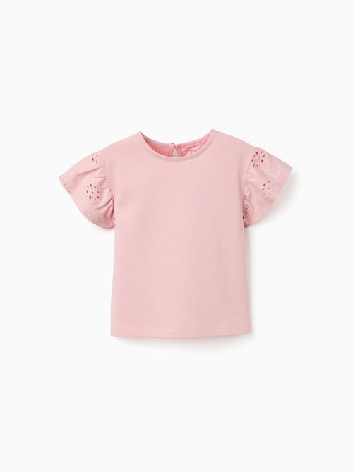 Camiseta de algodón con mangas en bordado inglés - Kiabi