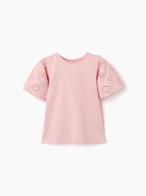 Camiseta de algodón con mangas en bordado inglés - Kiabi Camiseta de algodón con mangas en bordado inglés - Kiabi