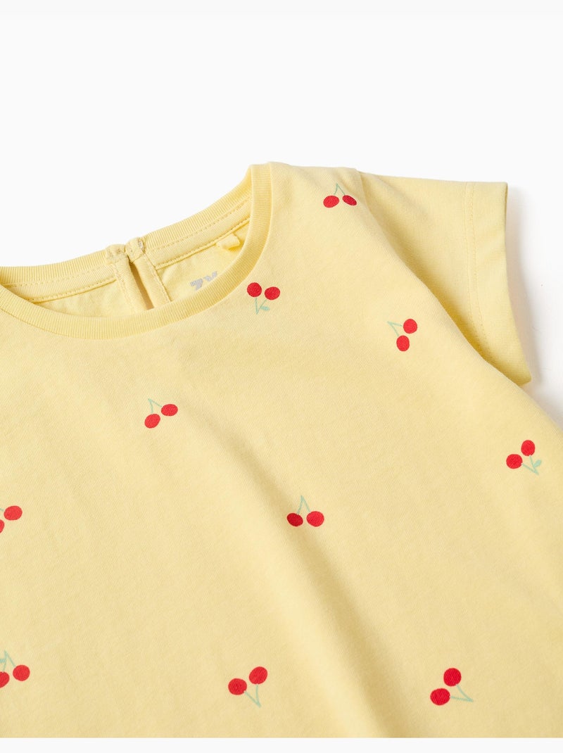 Camiseta de algodón con motivo de cereza Amarillo claro - Kiabi