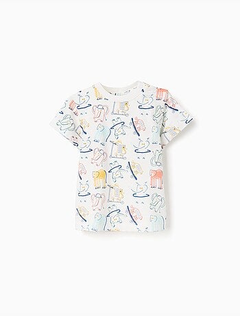 Camiseta de algodón con motivo de elefante y tigre