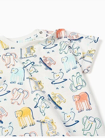 Camiseta de algodón con motivo de elefante y tigre