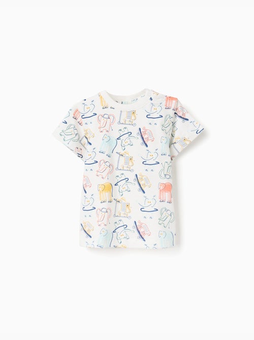 Camiseta de algodón con motivo de elefante y tigre - Kiabi