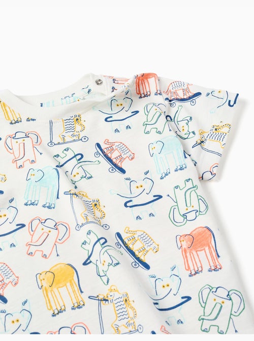 Camiseta de algodón con motivo de elefante y tigre - Kiabi
