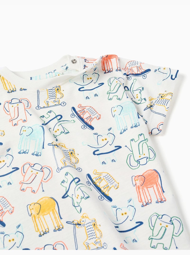 Camiseta de algodón con motivo de elefante y tigre Beige claro - Kiabi