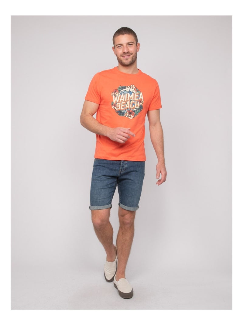 Camiseta de algodón con motivos NEWILMO Naranja coral - Kiabi