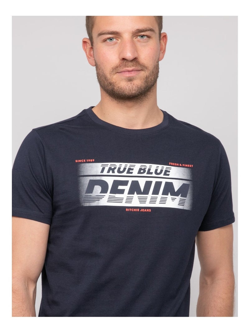 Camiseta de algodón con motivos NOLOUP Azul marino - Kiabi