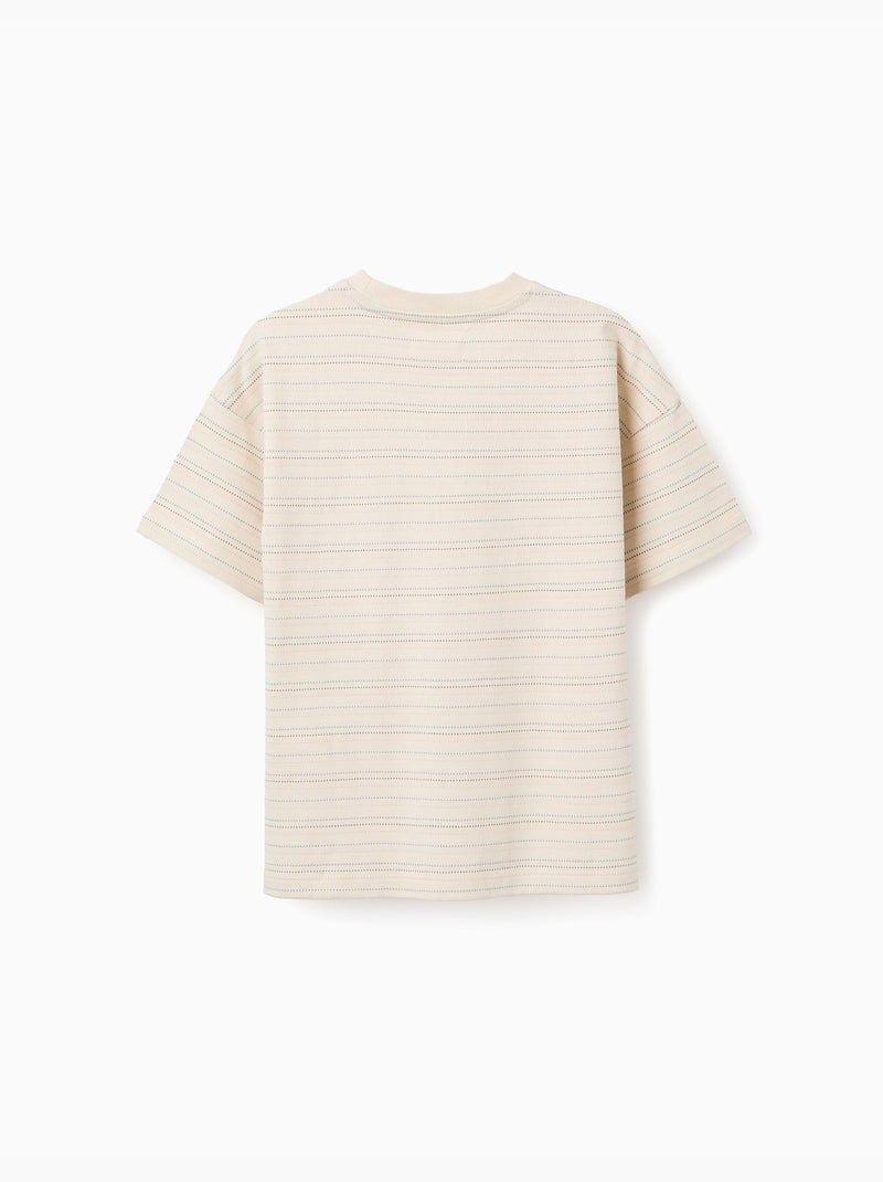 Camiseta de algodón con rayas jacquard Blanco - Kiabi