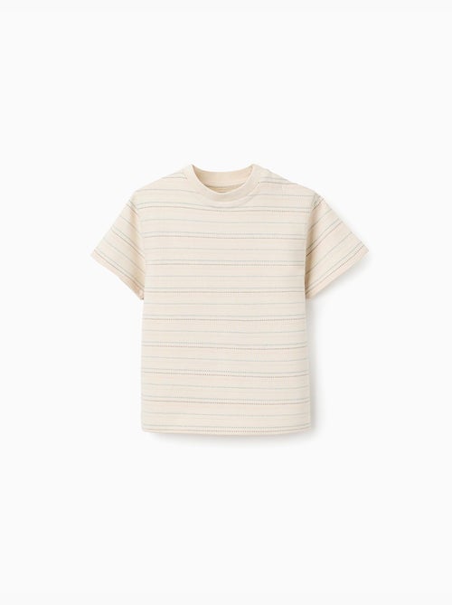 Camiseta de algodón con rayas jacquard - Kiabi Camiseta de algodón con rayas jacquard - Kiabi