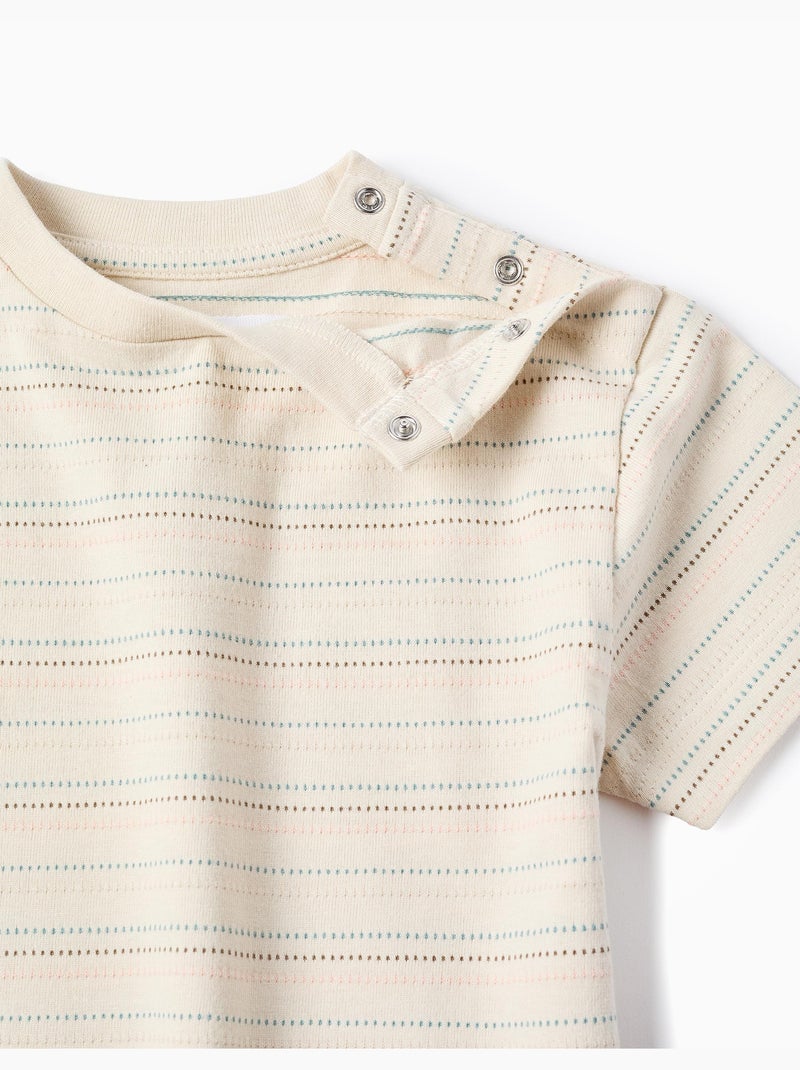 Camiseta de algodón con rayas jacquard Blanco - Kiabi