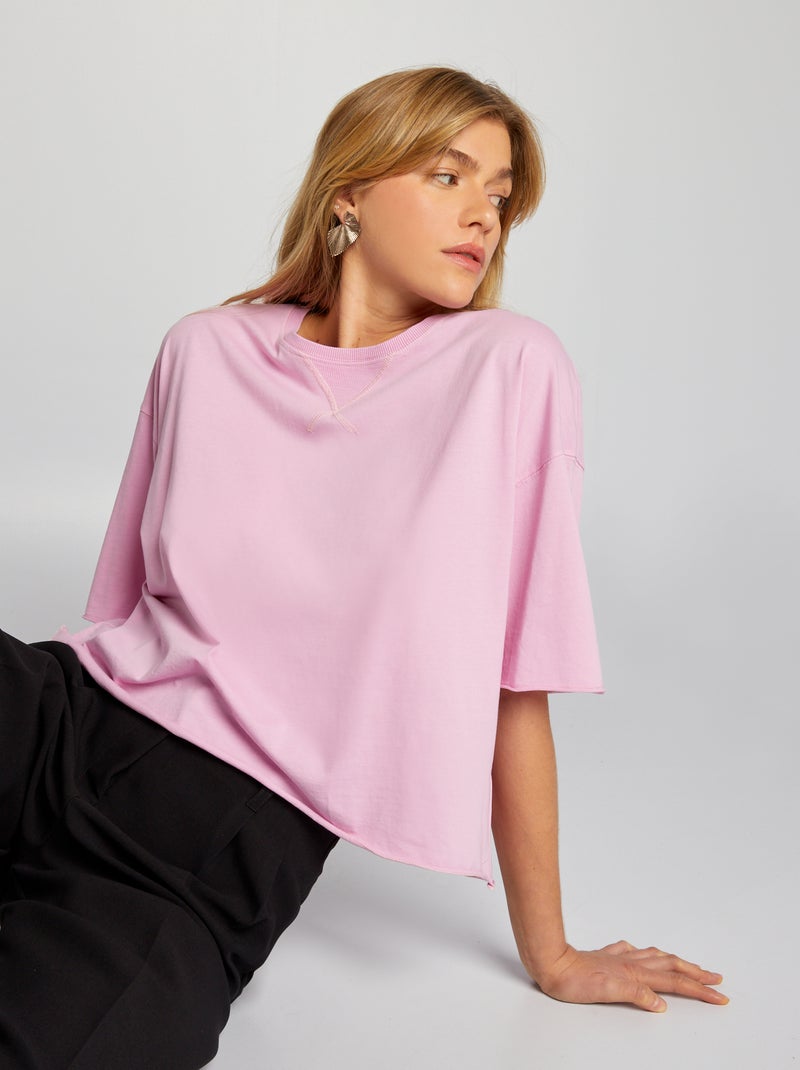 Camiseta de algodón con sisa caída rosa - Kiabi