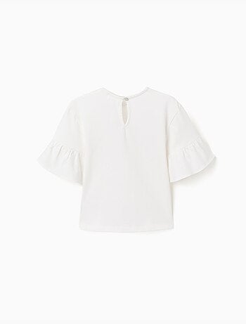 Camiseta de algodón con volantes y lazo bordado