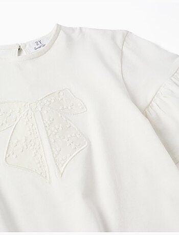 Camiseta de algodón con volantes y lazo bordado