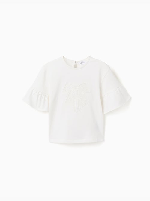 Camiseta de algodón con volantes y lazo bordado - Kiabi Camiseta de algodón con volantes y lazo bordado - Kiabi