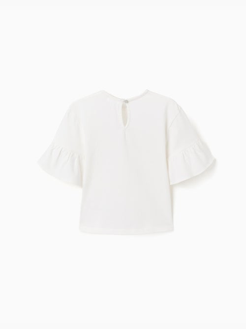 Camiseta de algodón con volantes y lazo bordado - Kiabi Camiseta de algodón con volantes y lazo bordado - Kiabi