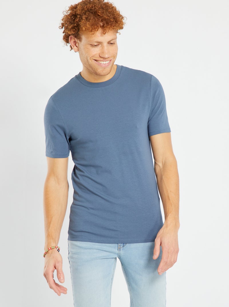 Camiseta de algodón de cuello redondo - Muscle fit AZUL - Kiabi