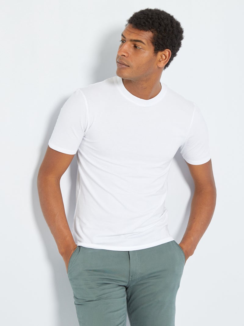Camiseta de algodón de cuello redondo - Muscle fit Blanco - Kiabi