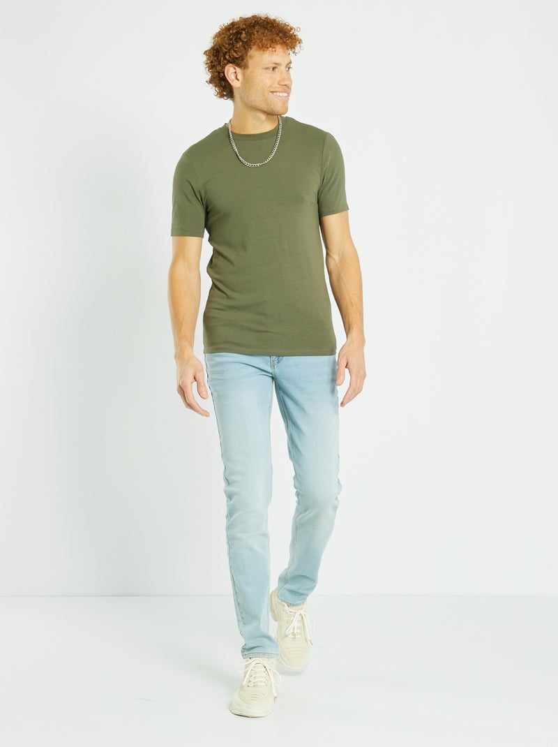 Camiseta de algodón de cuello redondo - Muscle fit kaki - Kiabi