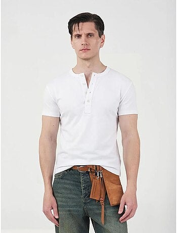 Camiseta de algodón de cuello redondo para hombre, corte slim giesto
