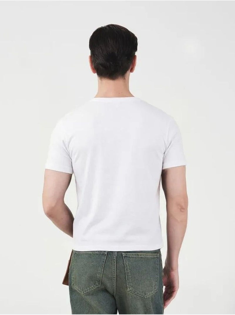Camiseta de algodón de cuello redondo para hombre, corte slim giesto Blanco - Kiabi