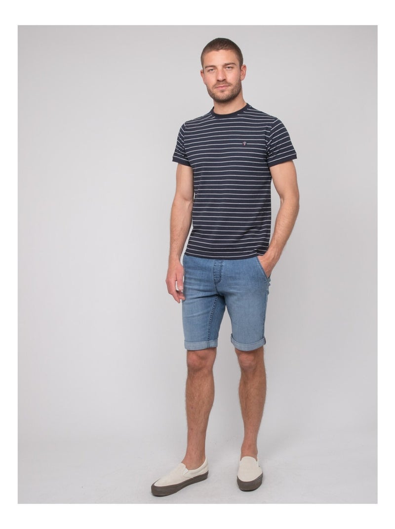 Camiseta de algodón de finas rayas marineras NANOROUL Azul marino - Kiabi