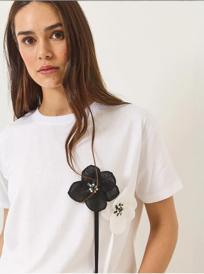 Camiseta de algodón de manga corta con accesorios lucci Blanco - Kiabi