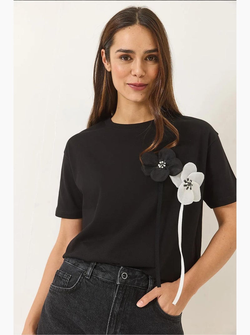Camiseta de algodón de manga corta con accesorios lucci Negro - Kiabi