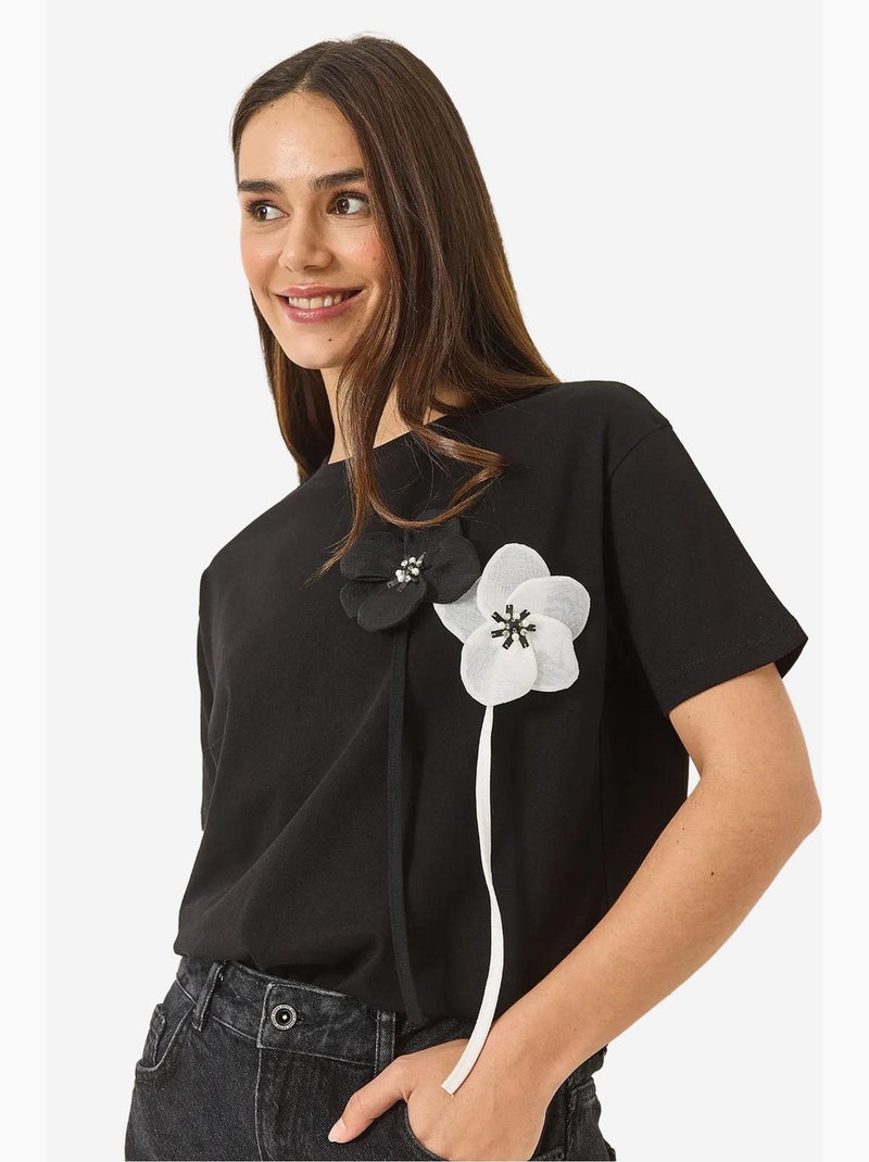 Camiseta de algodón de manga corta con accesorios lucci Negro - Kiabi