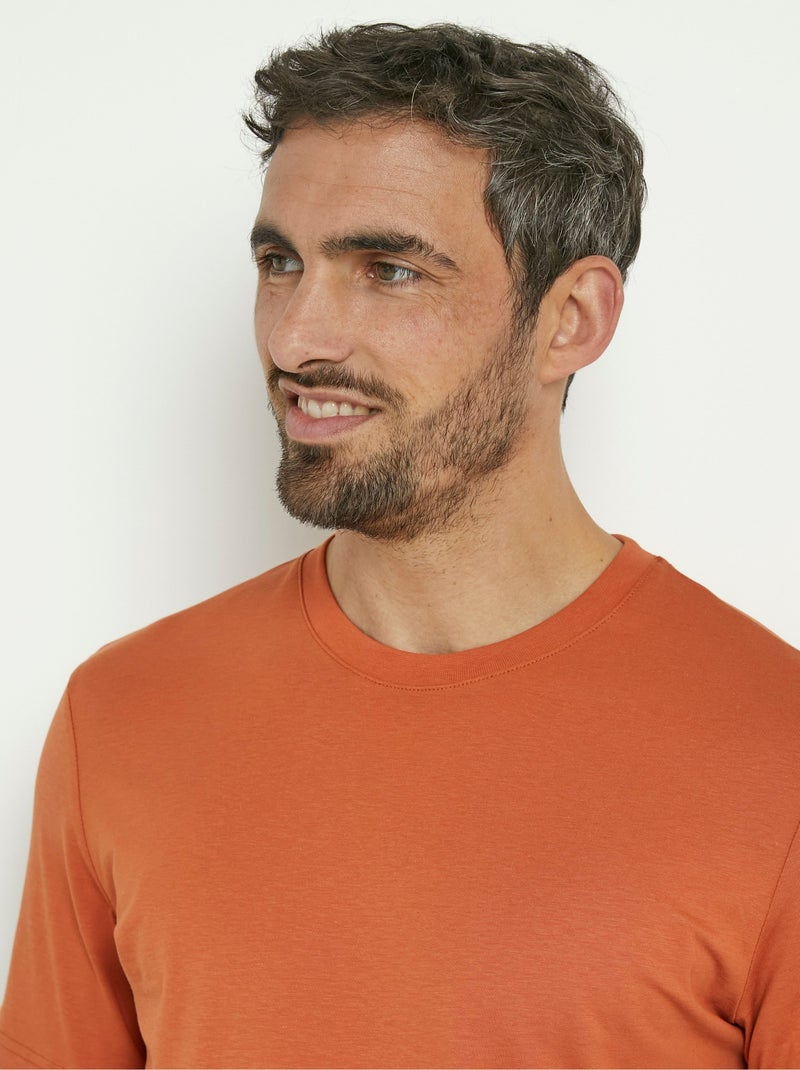 Camiseta de algodón de manga corta con cuello redondo Naranja - Kiabi