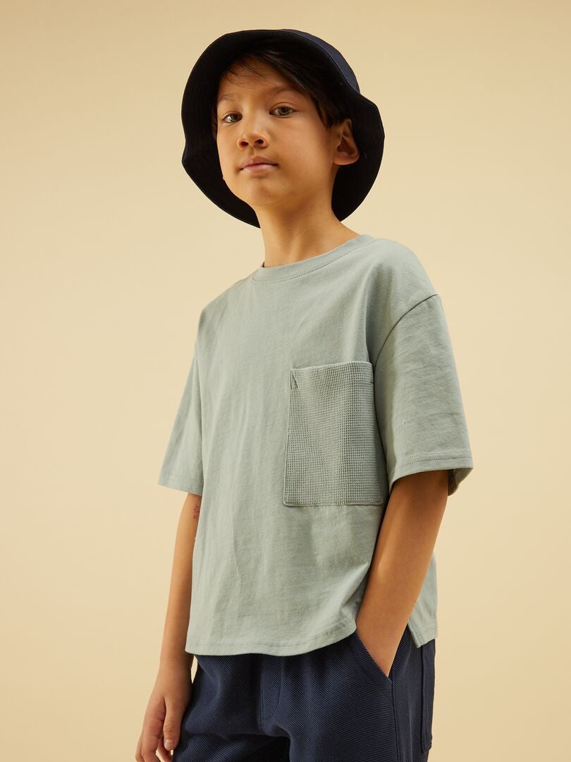 Camiseta de algodón de manga corta gris verdoso - Kiabi