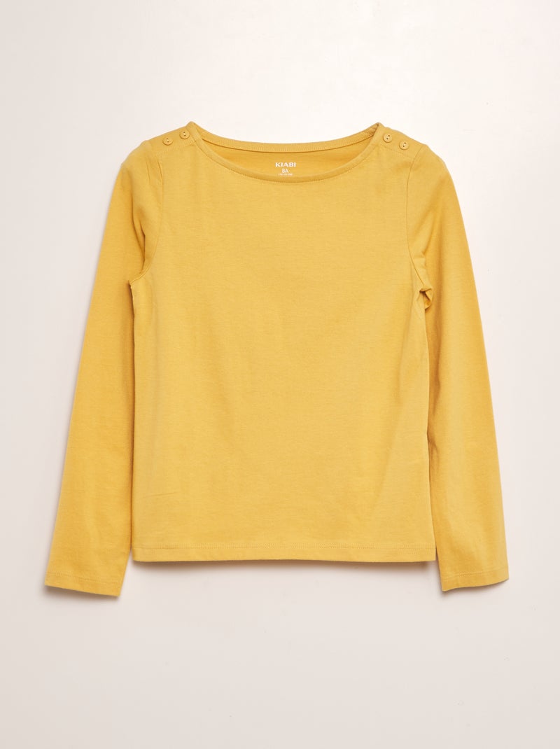 Camiseta de algodón de manga larga amarillo - Kiabi
