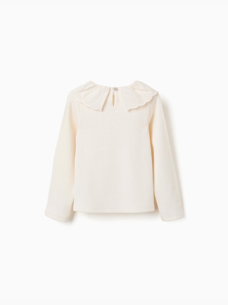 Camiseta de algodón de manga larga con bordado inglés Blanco - Kiabi