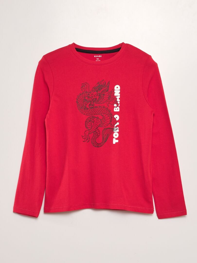 Camiseta de algodón de manga larga ROJO - Kiabi