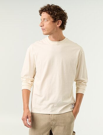 Camiseta de algodón de manga larga y cuello redondo