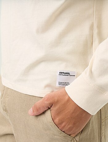 Camiseta de algodón de manga larga y cuello redondo